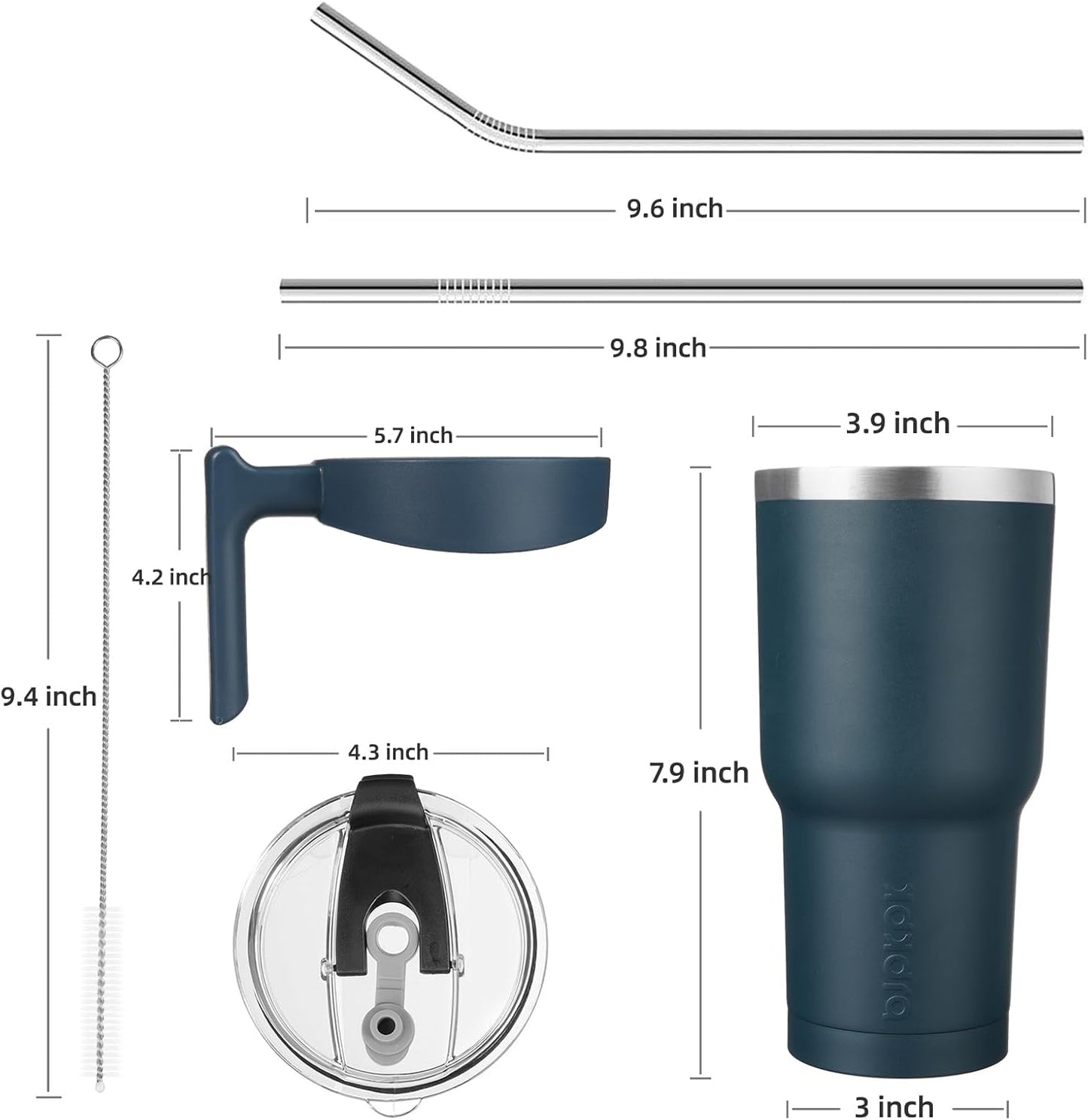 20 oz Tumbler with Handle & Straw, Insulated Stainless Steel Mug | Double Wall Vacuum, Keeps Hot/Cold, Thermal Cup, BPA Free, Dishwasher Safe, Cupholder Fit, Coffee & Travel, Indigo Black