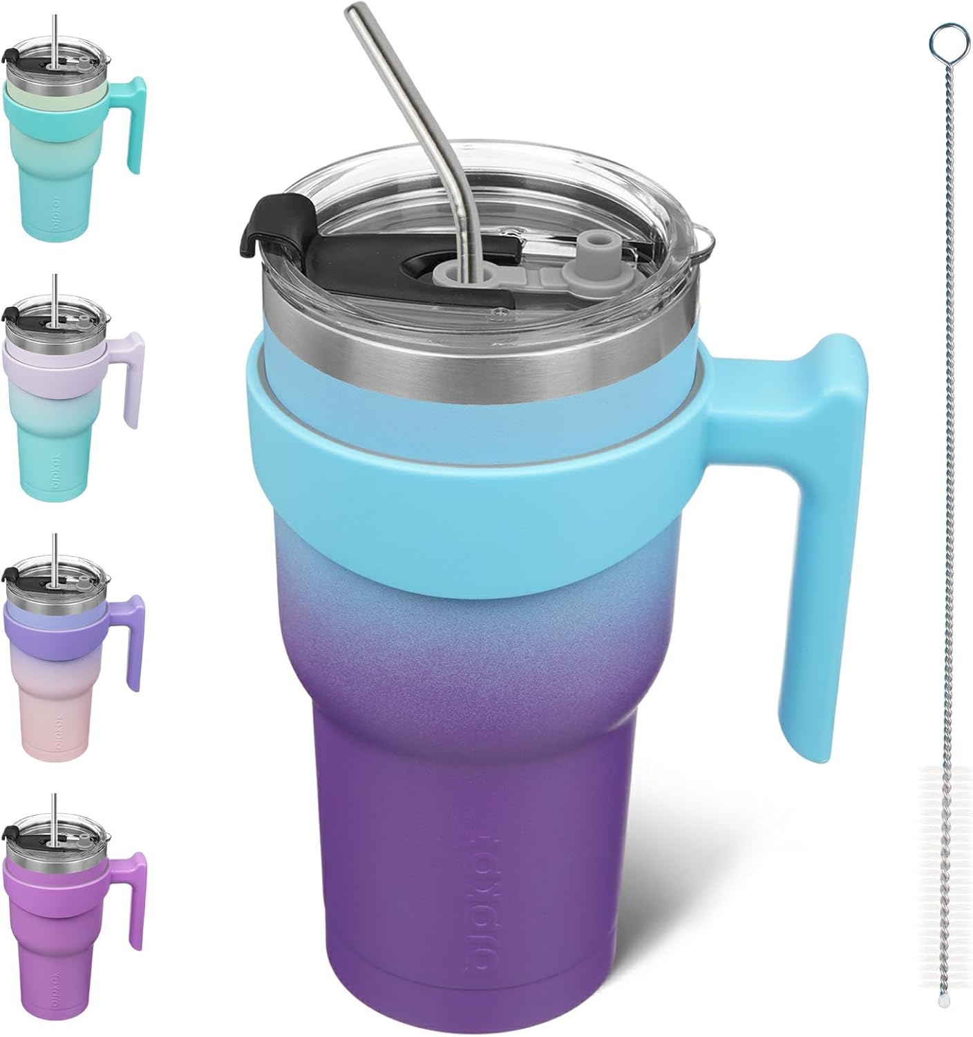 20 oz Tumbler with Handle & Straw, Insulated Stainless Steel Mug | Double Wall Vacuum, Keeps Hot/Cold, Thermal Cup, BPA Free, Dishwasher Safe, Cupholder Fit, Coffee & Travel, Indigo Black
