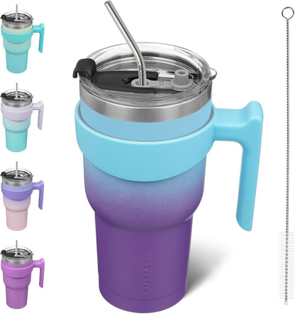20 oz Tumbler with Handle & Straw, Insulated Stainless Steel Mug | Double Wall Vacuum, Keeps Hot/Cold, Thermal Cup, BPA Free, Dishwasher Safe, Cupholder Fit, Coffee & Travel, Indigo Black