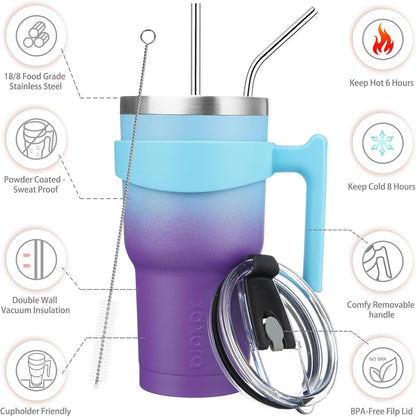 20 oz Tumbler with Handle & Straw, Insulated Stainless Steel Mug | Double Wall Vacuum, Keeps Hot/Cold, Thermal Cup, BPA Free, Dishwasher Safe, Cupholder Fit, Coffee & Travel, Indigo Black