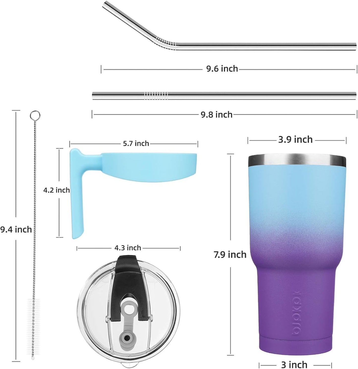 20 oz Tumbler with Handle & Straw, Insulated Stainless Steel Mug | Double Wall Vacuum, Keeps Hot/Cold, Thermal Cup, BPA Free, Dishwasher Safe, Cupholder Fit, Coffee & Travel, Indigo Black
