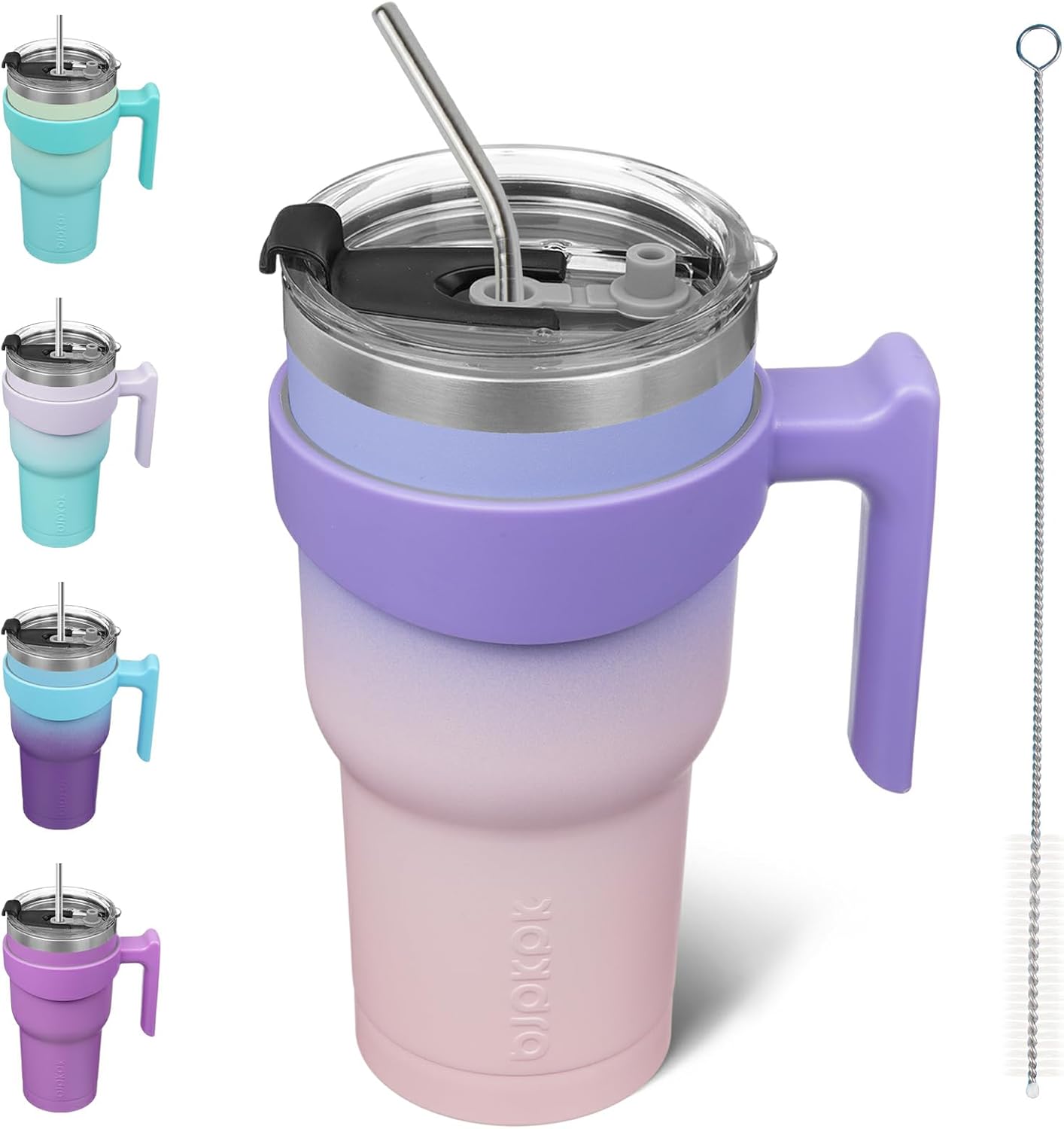 20 oz Tumbler with Handle & Straw, Insulated Stainless Steel Mug | Double Wall Vacuum, Keeps Hot/Cold, Thermal Cup, BPA Free, Dishwasher Safe, Cupholder Fit, Coffee & Travel, Indigo Black