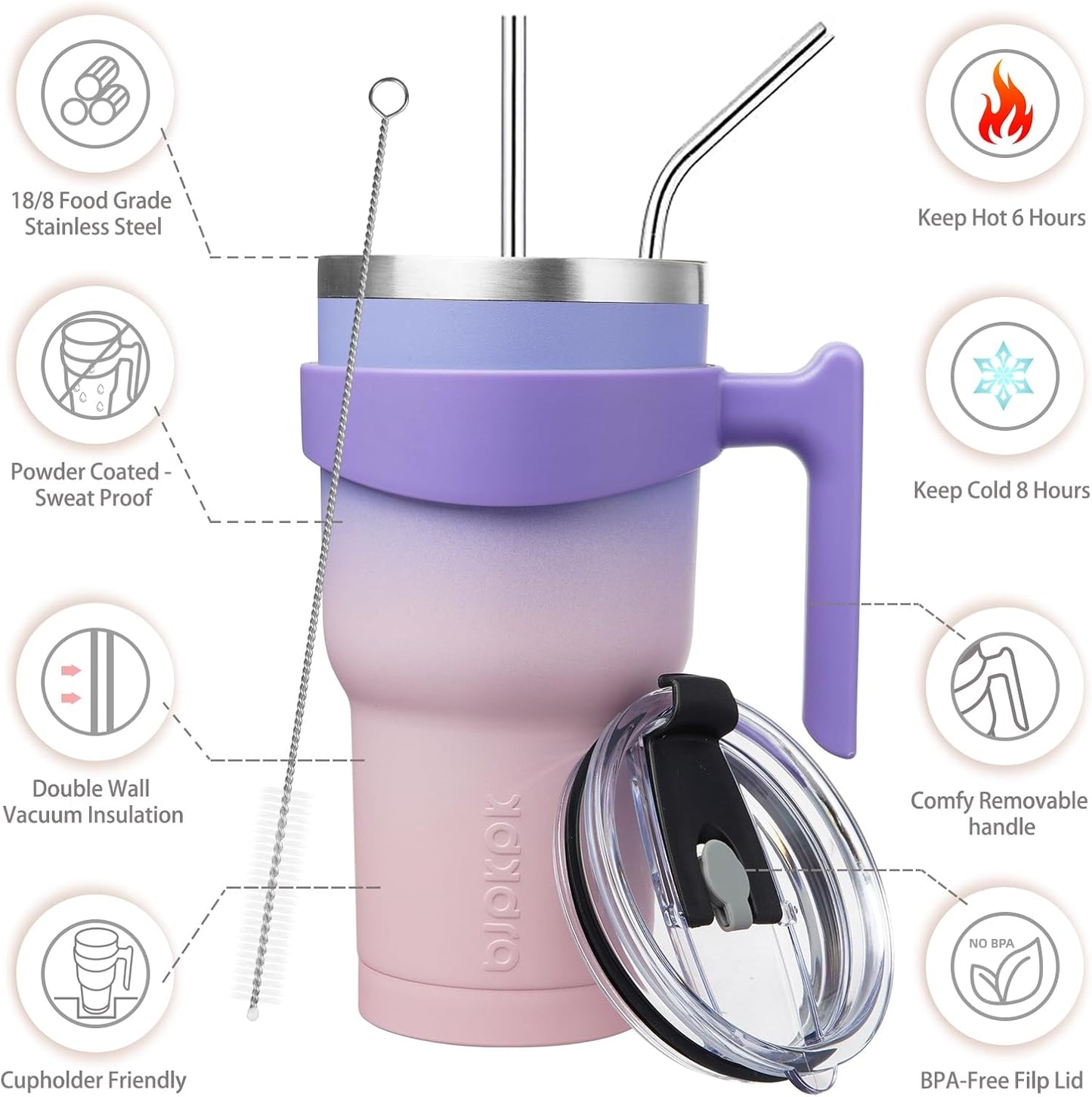 20 oz Tumbler with Handle & Straw, Insulated Stainless Steel Mug | Double Wall Vacuum, Keeps Hot/Cold, Thermal Cup, BPA Free, Dishwasher Safe, Cupholder Fit, Coffee & Travel, Indigo Black