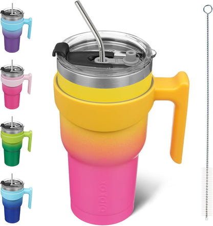 20 oz Tumbler with Handle & Straw, Insulated Stainless Steel Mug | Double Wall Vacuum, Keeps Hot/Cold, Thermal Cup, BPA Free, Dishwasher Safe, Cupholder Fit, Coffee & Travel, Indigo Black
