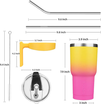 20 oz Tumbler with Handle & Straw, Insulated Stainless Steel Mug | Double Wall Vacuum, Keeps Hot/Cold, Thermal Cup, BPA Free, Dishwasher Safe, Cupholder Fit, Coffee & Travel, Indigo Black
