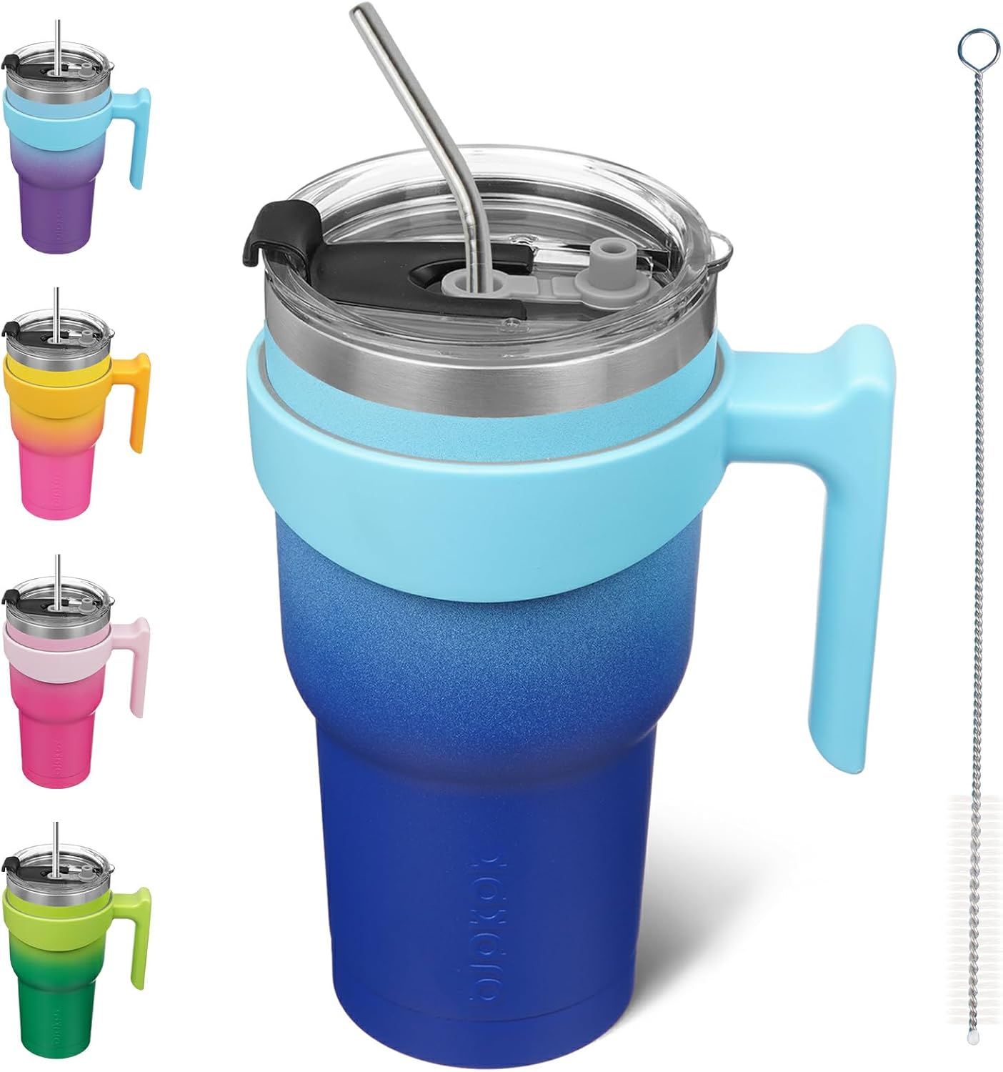 20 oz Tumbler with Handle & Straw, Insulated Stainless Steel Mug | Double Wall Vacuum, Keeps Hot/Cold, Thermal Cup, BPA Free, Dishwasher Safe, Cupholder Fit, Coffee & Travel, Indigo Black