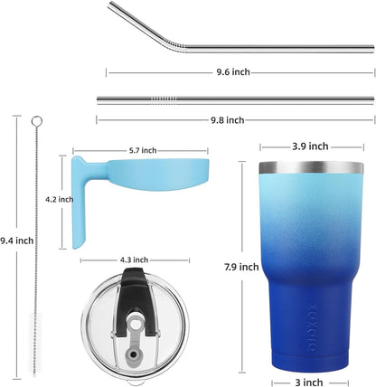 20 oz Tumbler with Handle & Straw, Insulated Stainless Steel Mug | Double Wall Vacuum, Keeps Hot/Cold, Thermal Cup, BPA Free, Dishwasher Safe, Cupholder Fit, Coffee & Travel, Indigo Black