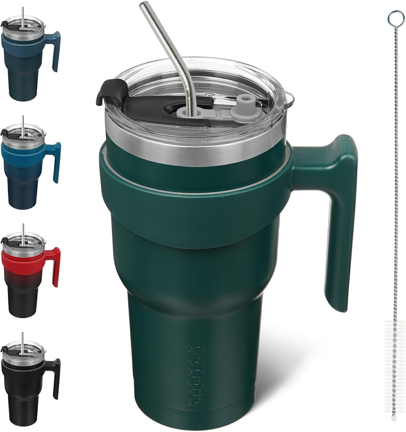 20 oz Tumbler with Handle & Straw, Insulated Stainless Steel Mug | Double Wall Vacuum, Keeps Hot/Cold, Thermal Cup, BPA Free, Dishwasher Safe, Cupholder Fit, Coffee & Travel, Indigo Black