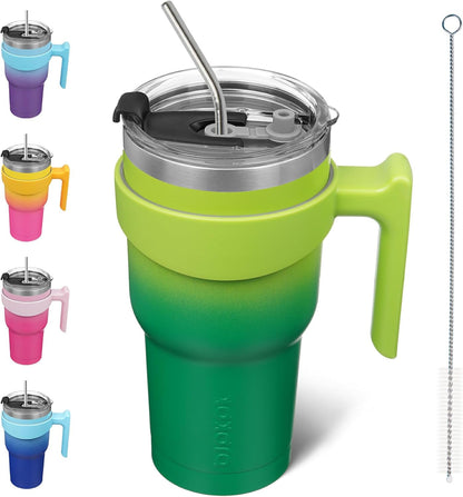 20 oz Tumbler with Handle & Straw, Insulated Stainless Steel Mug | Double Wall Vacuum, Keeps Hot/Cold, Thermal Cup, BPA Free, Dishwasher Safe, Cupholder Fit, Coffee & Travel, Indigo Black