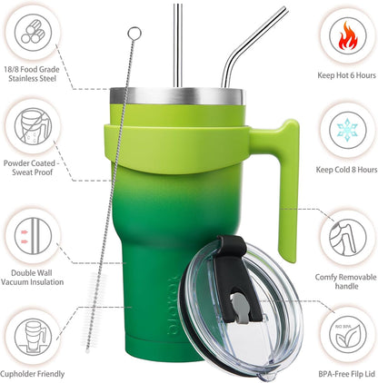 20 oz Tumbler with Handle & Straw, Insulated Stainless Steel Mug | Double Wall Vacuum, Keeps Hot/Cold, Thermal Cup, BPA Free, Dishwasher Safe, Cupholder Fit, Coffee & Travel, Indigo Black