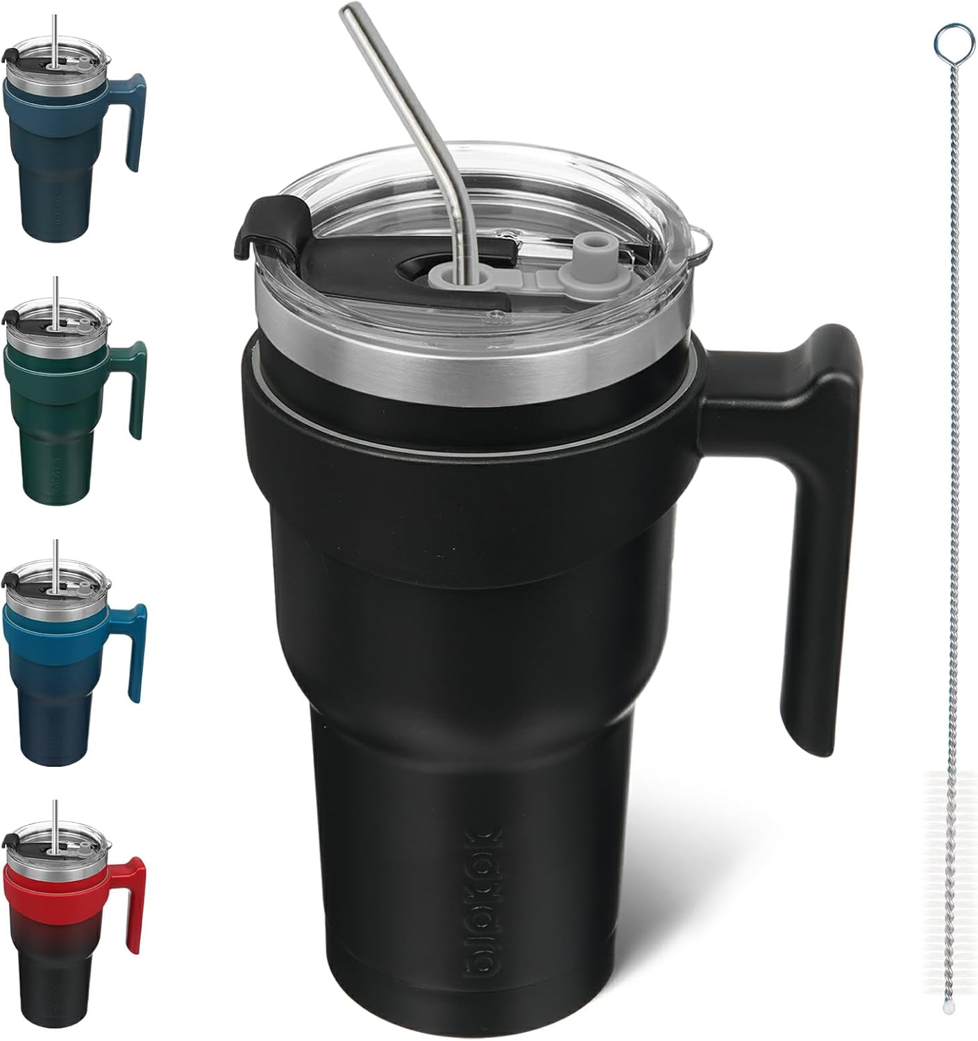 20 oz Tumbler with Handle & Straw, Insulated Stainless Steel Mug | Double Wall Vacuum, Keeps Hot/Cold, Thermal Cup, BPA Free, Dishwasher Safe, Cupholder Fit, Coffee & Travel, Indigo Black