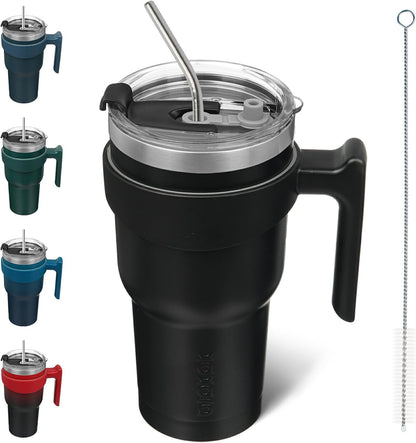 20 oz Tumbler with Handle & Straw, Insulated Stainless Steel Mug | Double Wall Vacuum, Keeps Hot/Cold, Thermal Cup, BPA Free, Dishwasher Safe, Cupholder Fit, Coffee & Travel, Indigo Black
