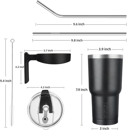 20 oz Tumbler with Handle & Straw, Insulated Stainless Steel Mug | Double Wall Vacuum, Keeps Hot/Cold, Thermal Cup, BPA Free, Dishwasher Safe, Cupholder Fit, Coffee & Travel, Indigo Black