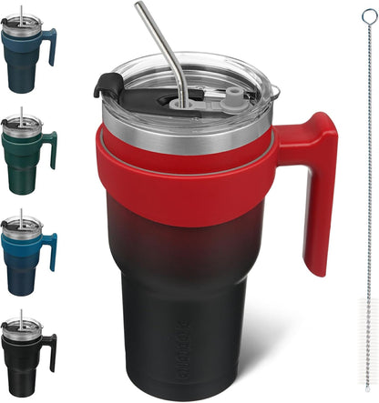 20 oz Tumbler with Handle & Straw, Insulated Stainless Steel Mug | Double Wall Vacuum, Keeps Hot/Cold, Thermal Cup, BPA Free, Dishwasher Safe, Cupholder Fit, Coffee & Travel, Indigo Black