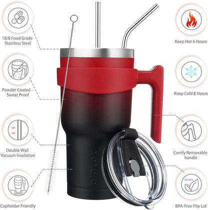 20 oz Tumbler with Handle & Straw, Insulated Stainless Steel Mug | Double Wall Vacuum, Keeps Hot/Cold, Thermal Cup, BPA Free, Dishwasher Safe, Cupholder Fit, Coffee & Travel, Indigo Black