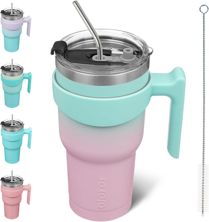 20 oz Tumbler with Handle & Straw, Insulated Stainless Steel Mug | Double Wall Vacuum, Keeps Hot/Cold, Thermal Cup, BPA Free, Dishwasher Safe, Cupholder Fit, Coffee & Travel, Indigo Black