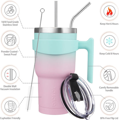 20 oz Tumbler with Handle & Straw, Insulated Stainless Steel Mug | Double Wall Vacuum, Keeps Hot/Cold, Thermal Cup, BPA Free, Dishwasher Safe, Cupholder Fit, Coffee & Travel, Indigo Black