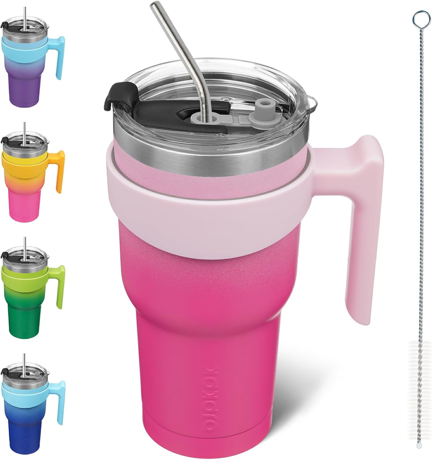 20 oz Tumbler with Handle & Straw, Insulated Stainless Steel Mug | Double Wall Vacuum, Keeps Hot/Cold, Thermal Cup, BPA Free, Dishwasher Safe, Cupholder Fit, Coffee & Travel, Indigo Black