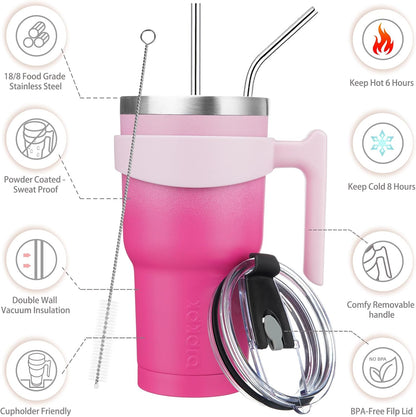 20 oz Tumbler with Handle & Straw, Insulated Stainless Steel Mug | Double Wall Vacuum, Keeps Hot/Cold, Thermal Cup, BPA Free, Dishwasher Safe, Cupholder Fit, Coffee & Travel, Indigo Black