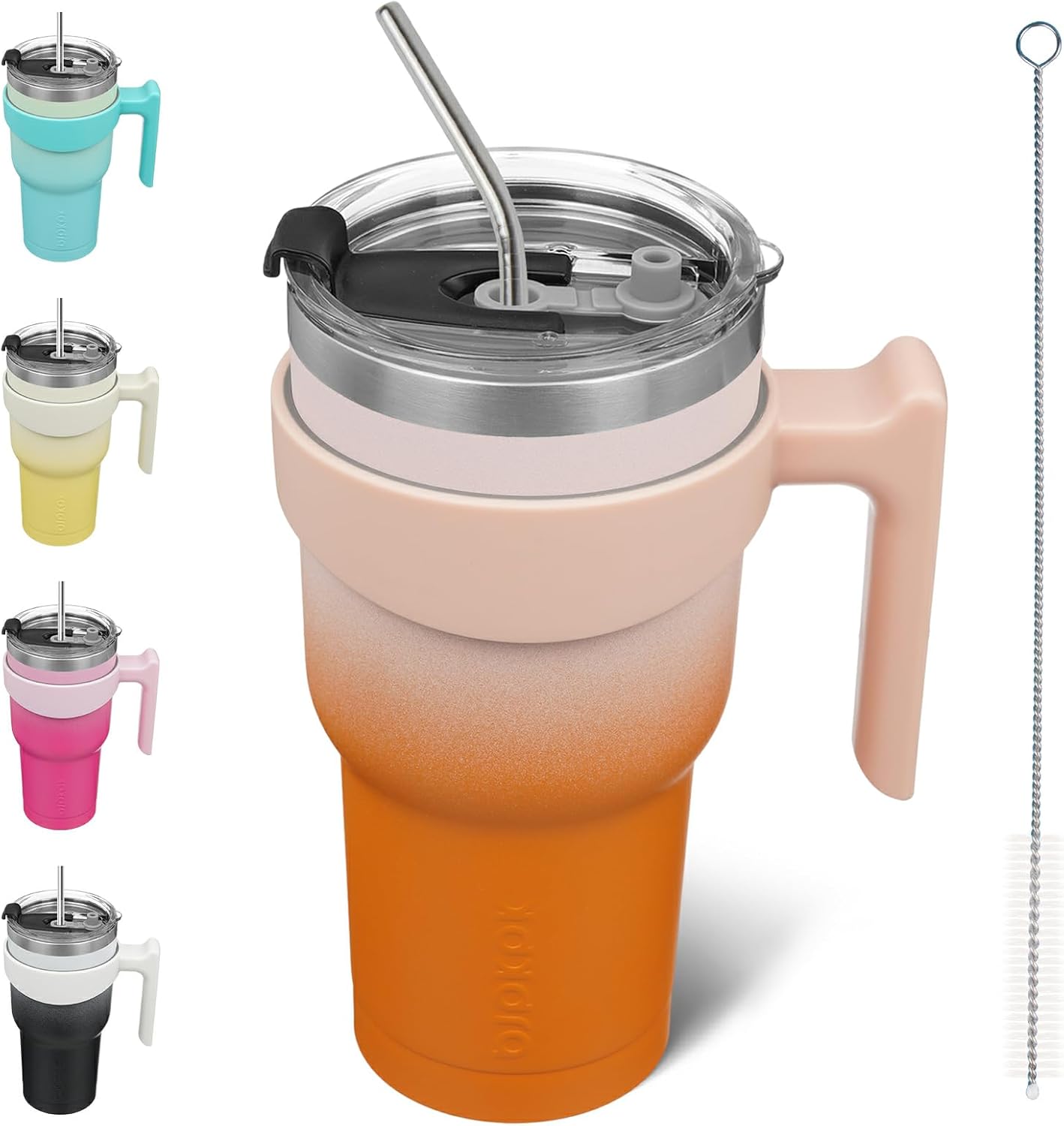 20 oz Tumbler with Handle & Straw, Insulated Stainless Steel Mug | Double Wall Vacuum, Keeps Hot/Cold, Thermal Cup, BPA Free, Dishwasher Safe, Cupholder Fit, Coffee & Travel, Indigo Black
