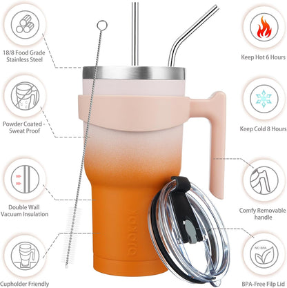 20 oz Tumbler with Handle & Straw, Insulated Stainless Steel Mug | Double Wall Vacuum, Keeps Hot/Cold, Thermal Cup, BPA Free, Dishwasher Safe, Cupholder Fit, Coffee & Travel, Indigo Black