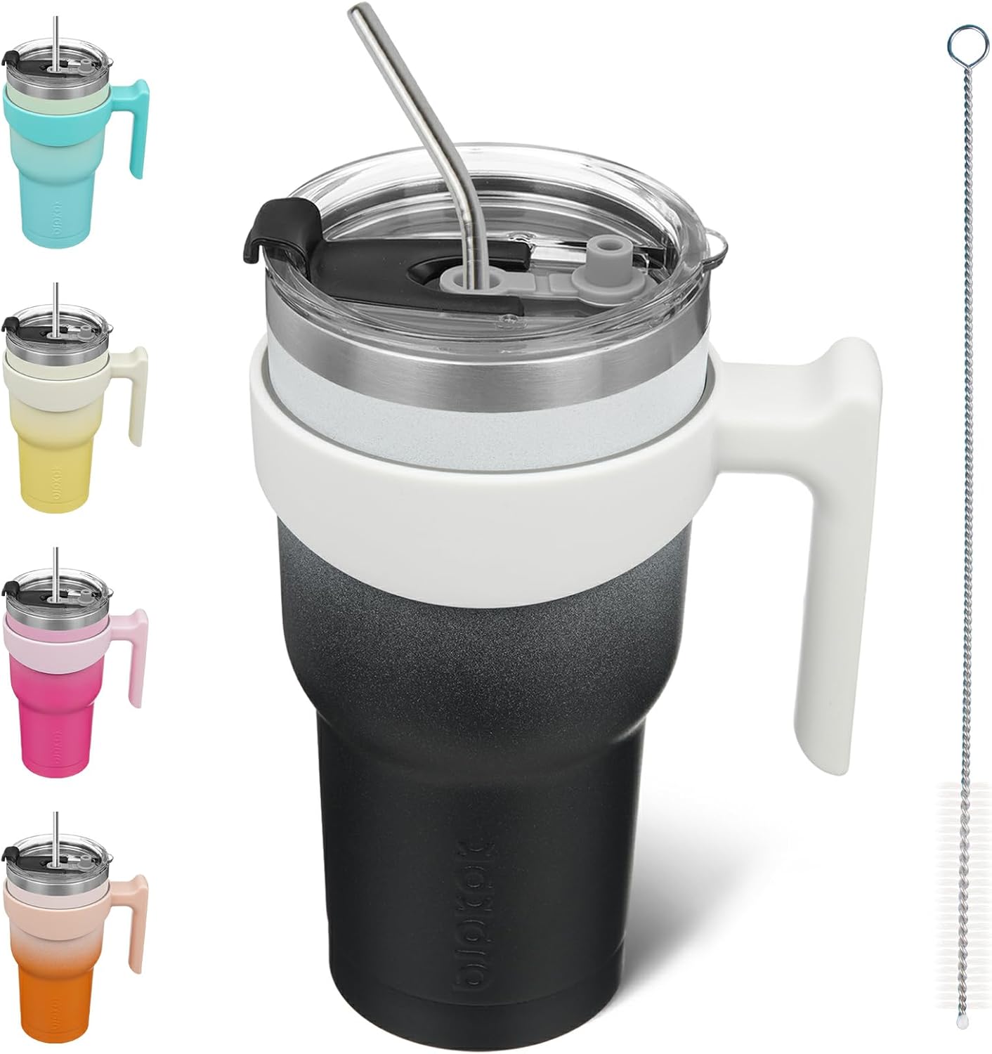 20 oz Tumbler with Handle & Straw, Insulated Stainless Steel Mug | Double Wall Vacuum, Keeps Hot/Cold, Thermal Cup, BPA Free, Dishwasher Safe, Cupholder Fit, Coffee & Travel, Indigo Black