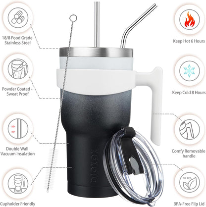 20 oz Tumbler with Handle & Straw, Insulated Stainless Steel Mug | Double Wall Vacuum, Keeps Hot/Cold, Thermal Cup, BPA Free, Dishwasher Safe, Cupholder Fit, Coffee & Travel, Indigo Black