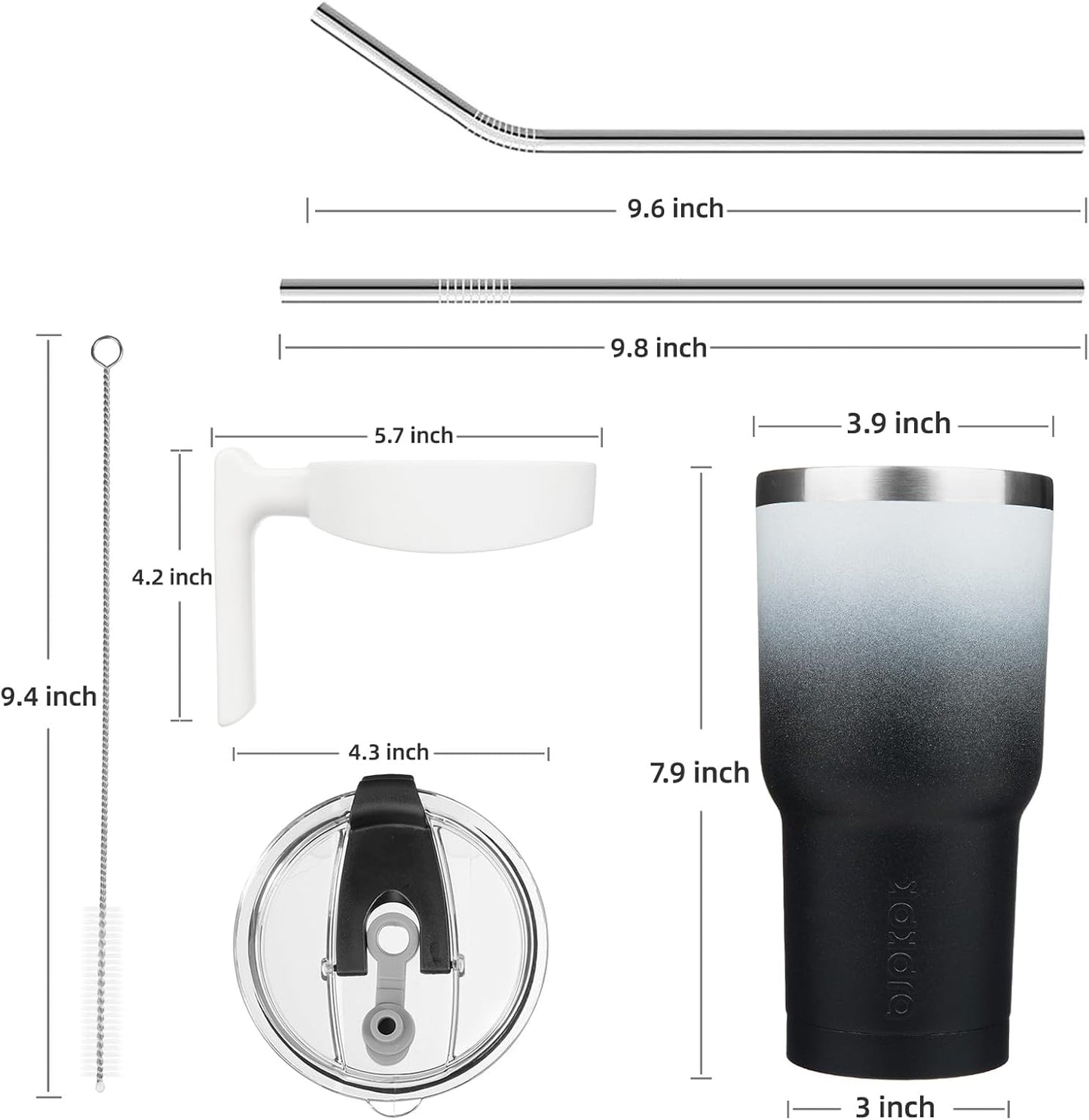 20 oz Tumbler with Handle & Straw, Insulated Stainless Steel Mug | Double Wall Vacuum, Keeps Hot/Cold, Thermal Cup, BPA Free, Dishwasher Safe, Cupholder Fit, Coffee & Travel, Indigo Black
