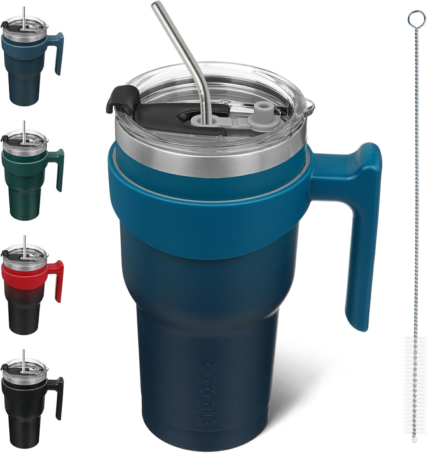 20 oz Tumbler with Handle & Straw, Insulated Stainless Steel Mug | Double Wall Vacuum, Keeps Hot/Cold, Thermal Cup, BPA Free, Dishwasher Safe, Cupholder Fit, Coffee & Travel, Indigo Black