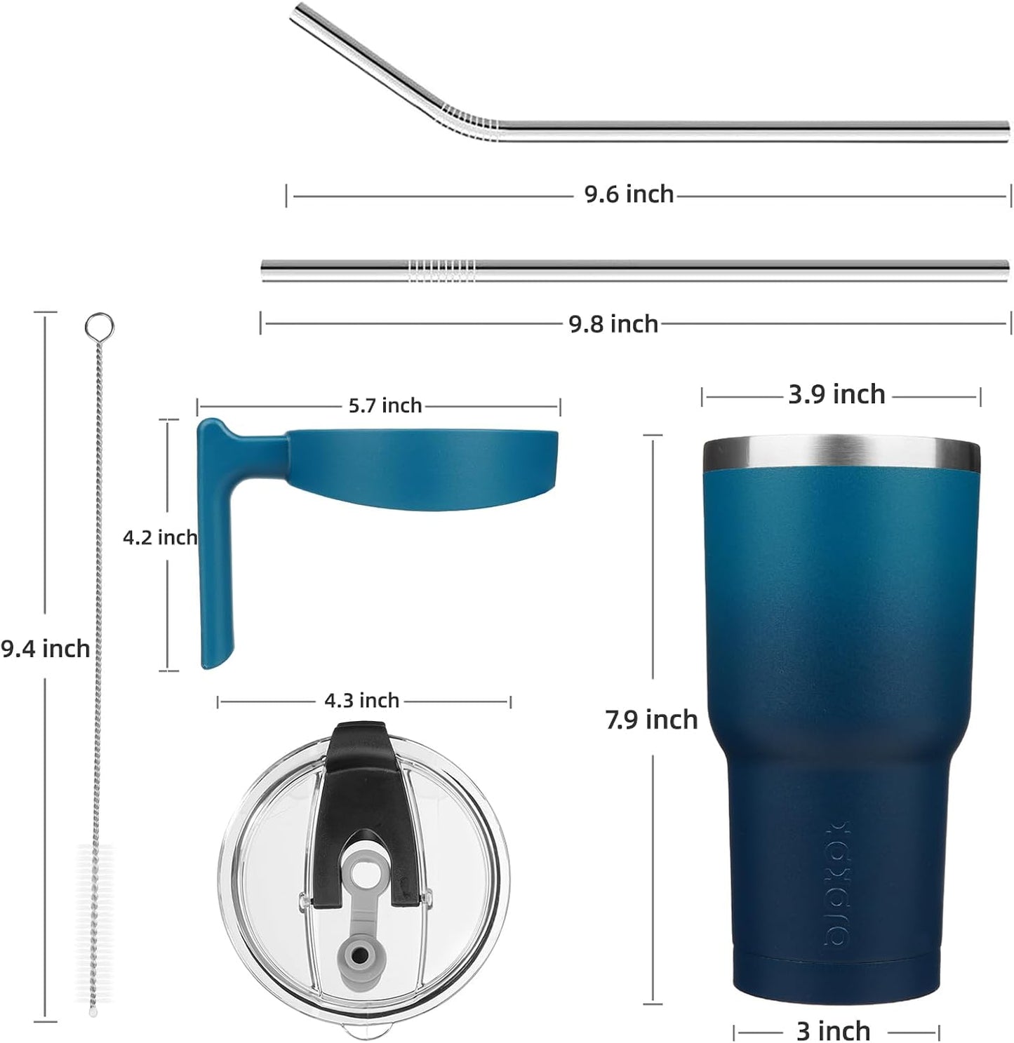 20 oz Tumbler with Handle & Straw, Insulated Stainless Steel Mug | Double Wall Vacuum, Keeps Hot/Cold, Thermal Cup, BPA Free, Dishwasher Safe, Cupholder Fit, Coffee & Travel, Indigo Black