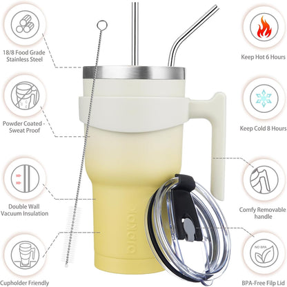20 oz Tumbler with Handle & Straw, Insulated Stainless Steel Mug | Double Wall Vacuum, Keeps Hot/Cold, Thermal Cup, BPA Free, Dishwasher Safe, Cupholder Fit, Coffee & Travel, Indigo Black