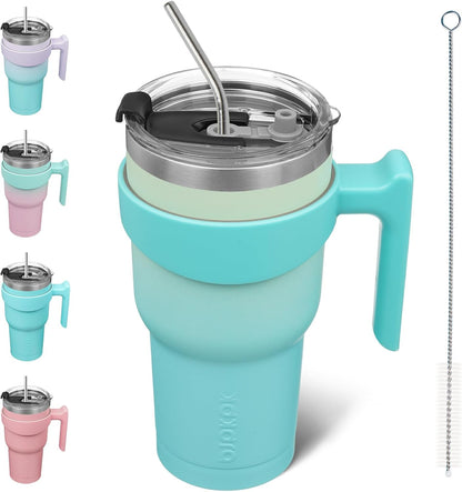 20 oz Tumbler with Handle & Straw, Insulated Stainless Steel Mug | Double Wall Vacuum, Keeps Hot/Cold, Thermal Cup, BPA Free, Dishwasher Safe, Cupholder Fit, Coffee & Travel, Indigo Black