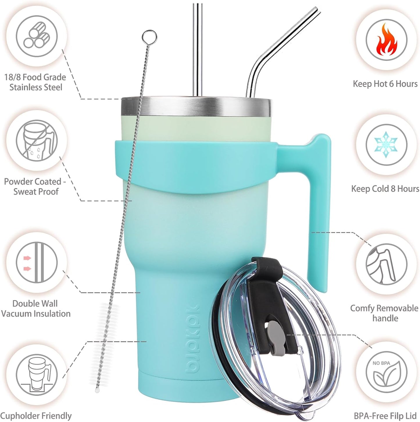 20 oz Tumbler with Handle & Straw, Insulated Stainless Steel Mug | Double Wall Vacuum, Keeps Hot/Cold, Thermal Cup, BPA Free, Dishwasher Safe, Cupholder Fit, Coffee & Travel, Indigo Black