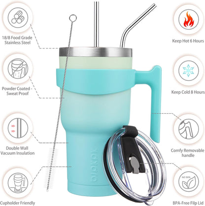 20 oz Tumbler with Handle & Straw, Insulated Stainless Steel Mug | Double Wall Vacuum, Keeps Hot/Cold, Thermal Cup, BPA Free, Dishwasher Safe, Cupholder Fit, Coffee & Travel, Indigo Black