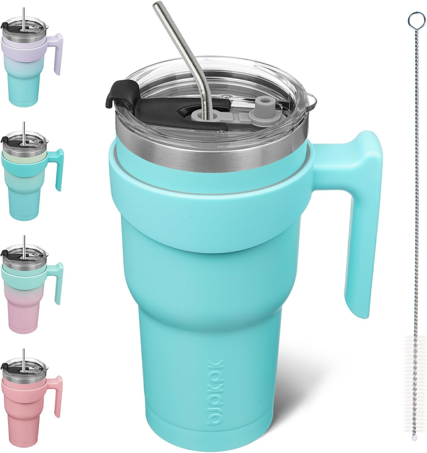 20 oz Tumbler with Handle & Straw, Insulated Stainless Steel Mug | Double Wall Vacuum, Keeps Hot/Cold, Thermal Cup, BPA Free, Dishwasher Safe, Cupholder Fit, Coffee & Travel, Indigo Black