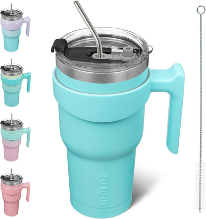 20 oz Tumbler with Handle & Straw, Insulated Stainless Steel Mug | Double Wall Vacuum, Keeps Hot/Cold, Thermal Cup, BPA Free, Dishwasher Safe, Cupholder Fit, Coffee & Travel, Indigo Black