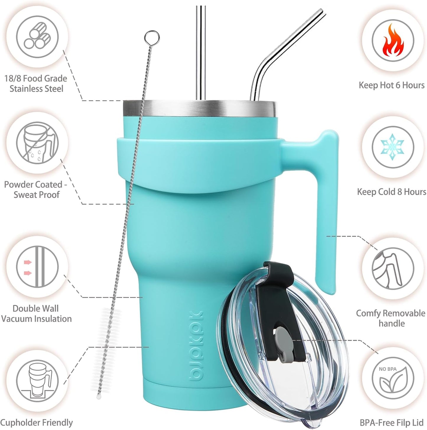 20 oz Tumbler with Handle & Straw, Insulated Stainless Steel Mug | Double Wall Vacuum, Keeps Hot/Cold, Thermal Cup, BPA Free, Dishwasher Safe, Cupholder Fit, Coffee & Travel, Indigo Black