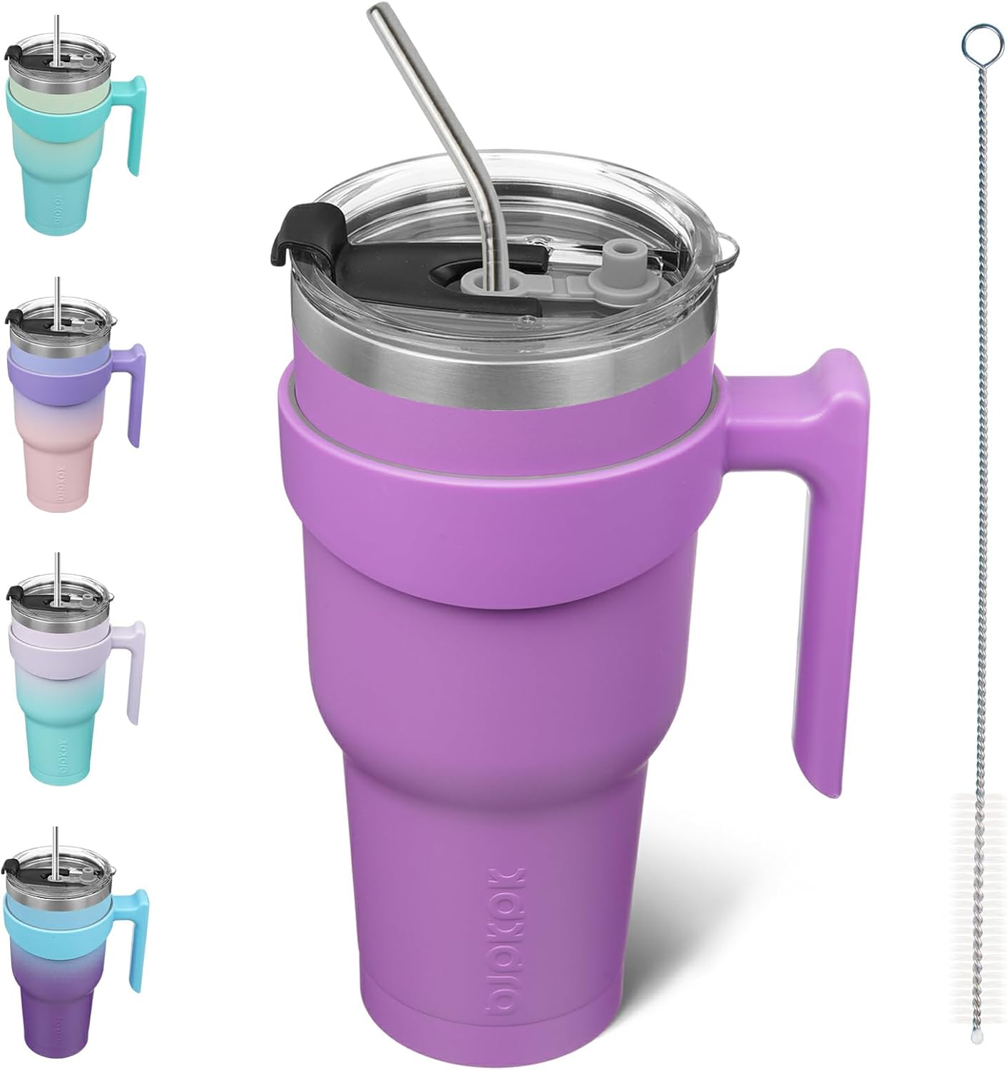 20 oz Tumbler with Handle & Straw, Insulated Stainless Steel Mug | Double Wall Vacuum, Keeps Hot/Cold, Thermal Cup, BPA Free, Dishwasher Safe, Cupholder Fit, Coffee & Travel, Indigo Black