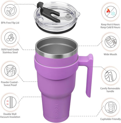 20 oz Tumbler with Handle & Straw, Insulated Stainless Steel Mug | Double Wall Vacuum, Keeps Hot/Cold, Thermal Cup, BPA Free, Dishwasher Safe, Cupholder Fit, Coffee & Travel, Indigo Black