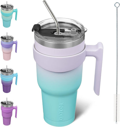 20 oz Tumbler with Handle & Straw, Insulated Stainless Steel Mug | Double Wall Vacuum, Keeps Hot/Cold, Thermal Cup, BPA Free, Dishwasher Safe, Cupholder Fit, Coffee & Travel, Indigo Black