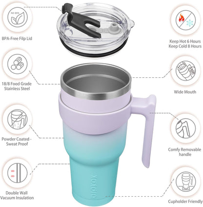 20 oz Tumbler with Handle & Straw, Insulated Stainless Steel Mug | Double Wall Vacuum, Keeps Hot/Cold, Thermal Cup, BPA Free, Dishwasher Safe, Cupholder Fit, Coffee & Travel, Indigo Black