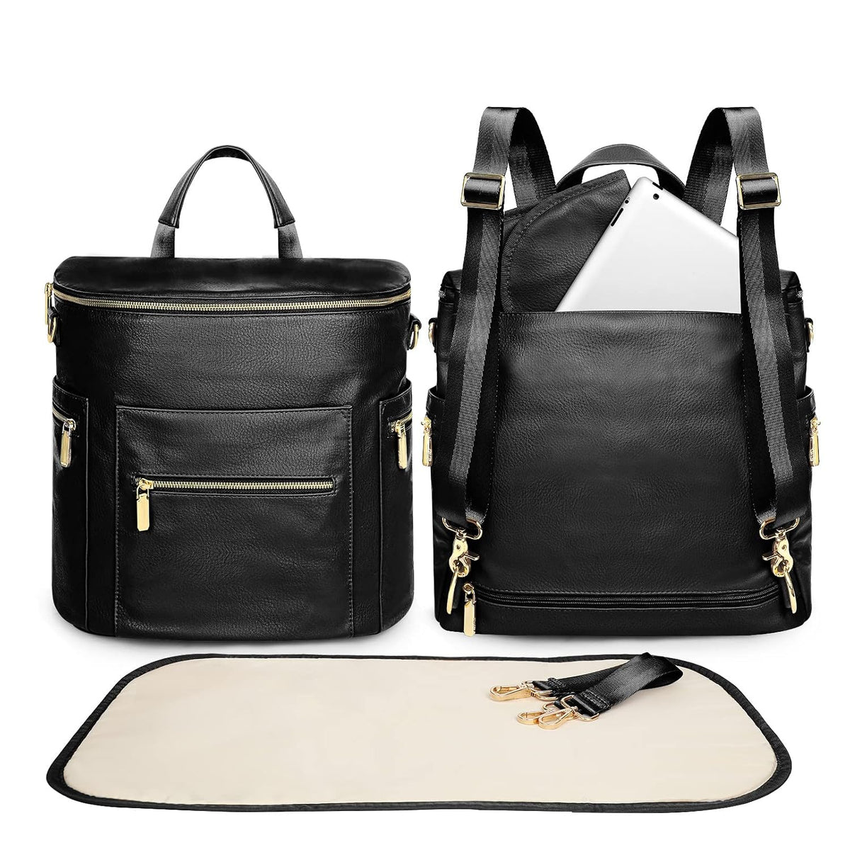 Neoprene Diaper Bag Baby Diaper Bag Large Capacity Neoprene Backpack with Changing Pad Travel Diaper Backpack with 16 Pockets for Mom & Dad-Brown