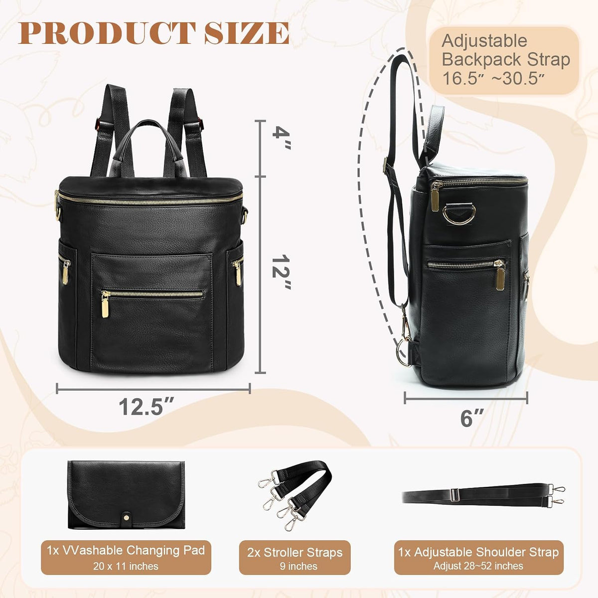 Neoprene Diaper Bag Baby Diaper Bag Large Capacity Neoprene Backpack with Changing Pad Travel Diaper Backpack with 16 Pockets for Mom & Dad-Brown