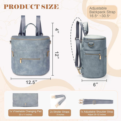 Neoprene Diaper Bag Baby Diaper Bag Large Capacity Neoprene Backpack with Changing Pad Travel Diaper Backpack with 16 Pockets for Mom & Dad-Brown