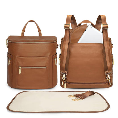 Neoprene Diaper Bag Baby Diaper Bag Large Capacity Neoprene Backpack with Changing Pad Travel Diaper Backpack with 16 Pockets for Mom & Dad-Brown
