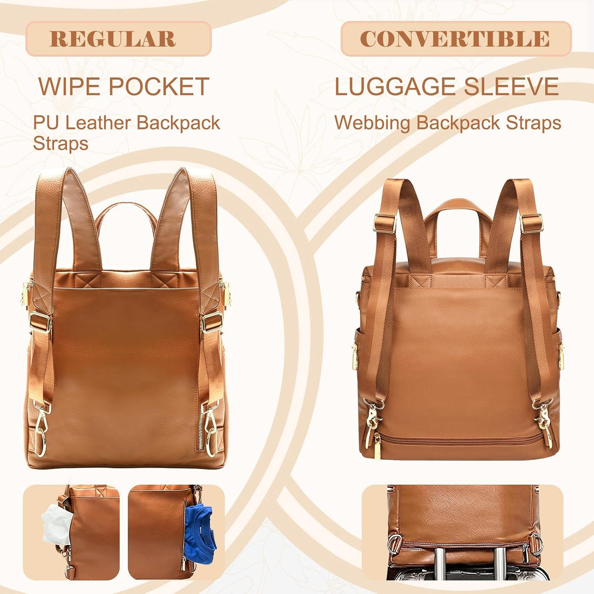 Neoprene Diaper Bag Baby Diaper Bag Large Capacity Neoprene Backpack with Changing Pad Travel Diaper Backpack with 16 Pockets for Mom & Dad-Brown
