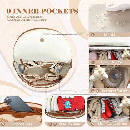 Neoprene Diaper Bag Baby Diaper Bag Large Capacity Neoprene Backpack with Changing Pad Travel Diaper Backpack with 16 Pockets for Mom & Dad-Brown