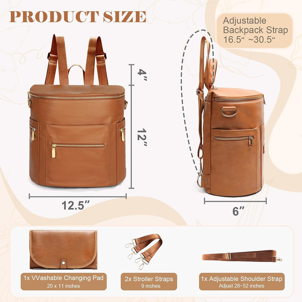 Neoprene Diaper Bag Baby Diaper Bag Large Capacity Neoprene Backpack with Changing Pad Travel Diaper Backpack with 16 Pockets for Mom & Dad-Brown