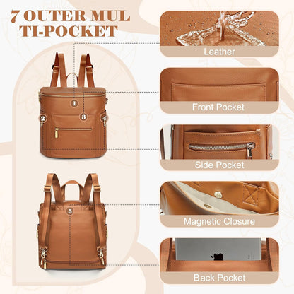 Neoprene Diaper Bag Baby Diaper Bag Large Capacity Neoprene Backpack with Changing Pad Travel Diaper Backpack with 16 Pockets for Mom & Dad-Brown