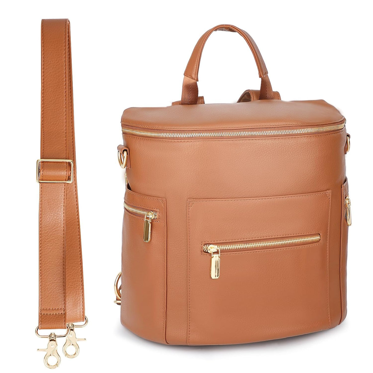 Neoprene Diaper Bag Baby Diaper Bag Large Capacity Neoprene Backpack with Changing Pad Travel Diaper Backpack with 16 Pockets for Mom & Dad-Brown